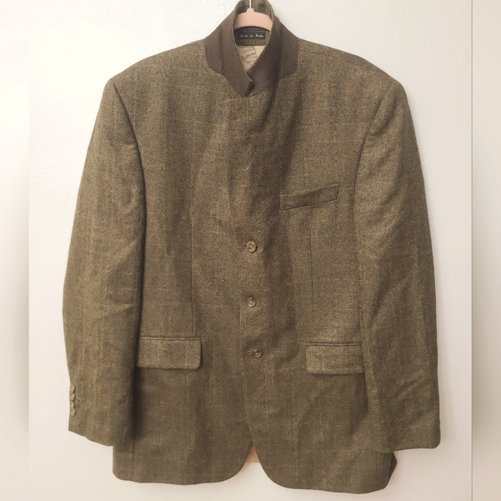 Izod mens Brown Herrigbone wool Blazer sport coat 42L 3 bottoms